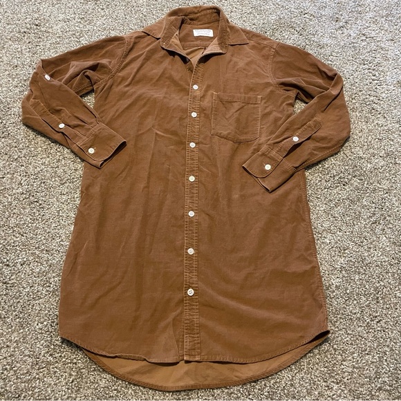 Emily Phillips Baby Cord Girlfriend button down shirt 3 brown classic artsy boho - Picture 1 of 4